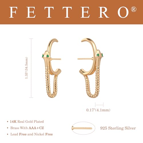 FETTERO Gold Stud Earrings for Women, 14K Gold Plated Hypoallergenic Earrings, Dainty Animal Snake Earring | Cartilage Piercing Jewelry | Gold Earrings for Women
