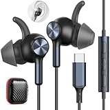 USB C headphones Wired Earbuds for iPhone 17 16 Pro Max/Samsung S26 S25 S24 Ultra Earphone,Type C Headphones Wired with Earfins Hook& Microphone for iPad A16 10 11/Galaxy A17 A16/Pixel 10a 9,BlackBlue