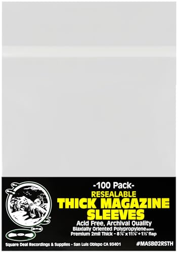 (100) Archival Quality Magazine Sleeves - Crystal Clear Polypropylene - Resealable - Premium 2mil Thick - #MASB02RSTH
