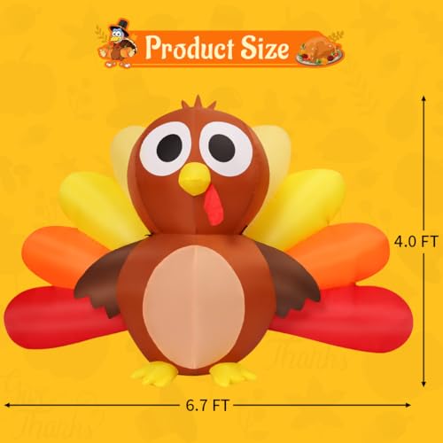 Comin CO-69398 6.7 Ft Long Thanksgiving Inflatables Turkey Baby With Built-In Leds Blow Up Yard Decoration For Holiday Party Indoor Outdoor Garden Lawn thumb #4