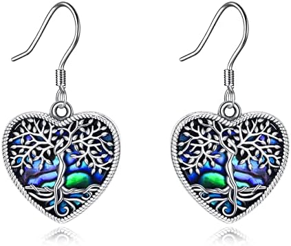 ONEFINITY Heart Tree of Life Earrings Sterling Silver Abalone Shell Tree of Life Dangle Drop Earring for Women Girls Jewelry