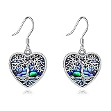 ONEFINITY Heart Tree of Life Earrings Sterling Silver Abalone Shell Tree of Life Dangle Drop Earring