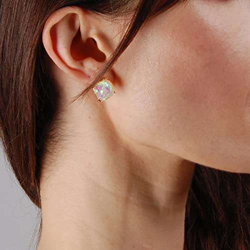 Large Stud Earrings For Women - Big Stud Earrings For Women, Iridescent Earrings, Colorful Glitter Fashion Earrings For Women, Womens Stud Earrings, Simulated White Opal Square Women's Stud Earrings #TOP1