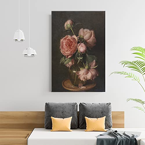 Vintage Peony Oil Painting Famous Art Botanical Flower Canvas Wall Art Floral Aesthetic Poster Retro Mid Century Modern Gallery Prints Dark Academia Wall Decor For Bedroom Living Room 12X16In Unframed #TOP3