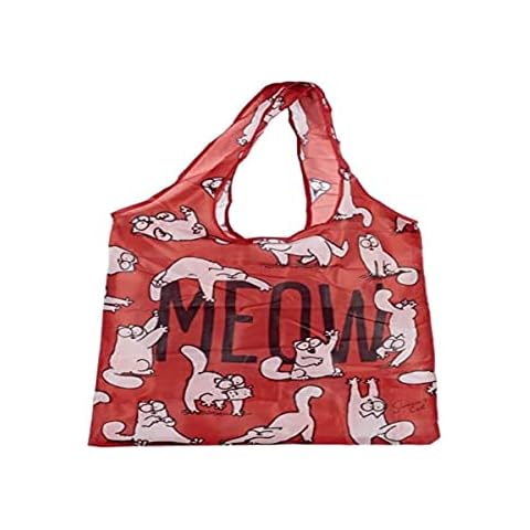 Simon's Cat Meow Foldable Shopping Bag Red Printed 100% Polyester Cover
