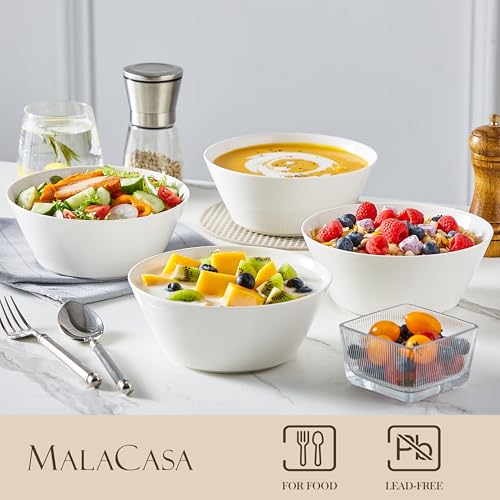 MALACASA Müslischalen 1L, 4er Pack Salatschüssel aus Porzellan, Bowl Schüssel Set für Müsli, Salat, Obst, Suppe, Ramen, Serie Regular 6