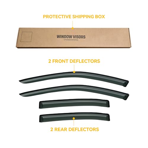 Image of Rain Guards for 2010-2019 Ford Taurus, Out-Channel Window Visor Shields Vent Deflector Shade Wind Dark Smoke 2011 2012 2013 2014 2015 2016 2017 2018 11 12 13 14 15 16 17 18 19, Outside-Mount, 4PCS