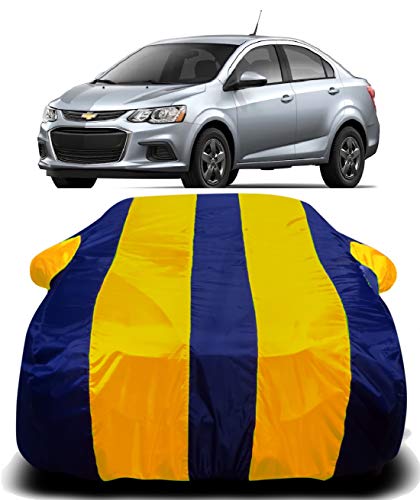 Image of Waterproof Car Cover with Ultra Surface Body Protection (Yellow Stripes) Suitable for (Chevrolet Aveo)