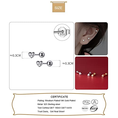 Vis anti-perte pour boucles d'oreilles argent 925 mini cœur romantique