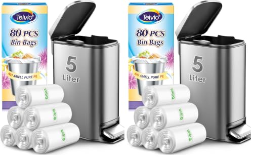 Image of 1.2 Gallon 80 Counts Strong Trash Bags Garbage Bags, Bathroom Trash Can Bin Liners, Small Plastic Bags for home office kitchen, fit 5-6 Liter, 0.8-1.6 and 1-1.5 Gal, Clear (Pack of 2)