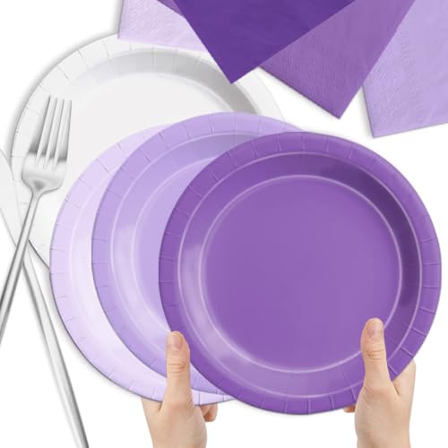 Image of CMUSKO Lavender Party Supplies-150Pcs Purple Plates and Napkins Kit Serves 50,Gradient Light Purple Tableware for Birthday,Baby Shower,Wedding