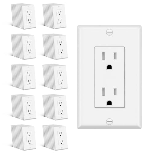 Image of CML 100 Pack 15 Amp Tamper Resistant Receptacle Outlet, UL Listed | Decorator Electrical Outlets, 15A /125V, NEMA 5-15R, Wall Plates Included, for Home, Office & Commercial Use, Matte White