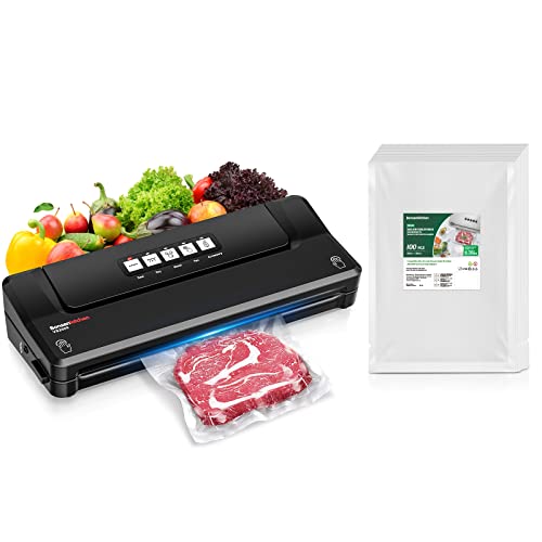 Bonsenkitchen Food Sealer Machine, Dry/Moist Vacuum Sealer Machine With 5-In-1 Easy Options For Sous Vide And Food Storage, Air Sealer Machine With 5 Vacuum Seal Bags & 1 Air Suction Hose, Black #TOP18