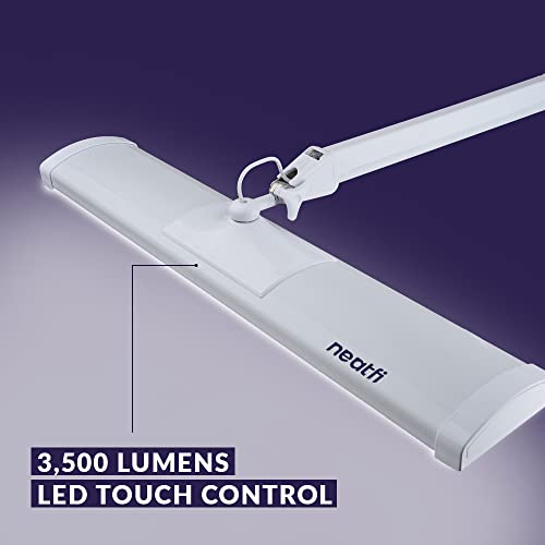Neatfi Ultra 3,500 Lumen Led Desk Lamp, Color Correlated Temperature, 3 Light Modes, Dimmable, 45W, 26 Inch Wide Metal Shade, 540 Smd Leds (Cct With Clamp, White) #TOP2