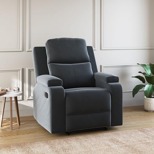 Image of Amazon Brand - Solimo Emerald | Single Seater Sofa Recliner | Manual Recliner (Velvet Grey)
