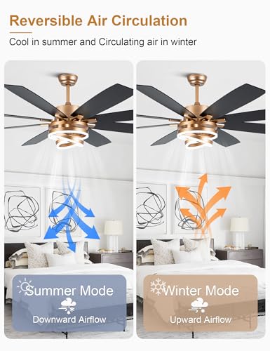 Image of 72 Inch Large Gold Modern Ceiling Fans with Lights