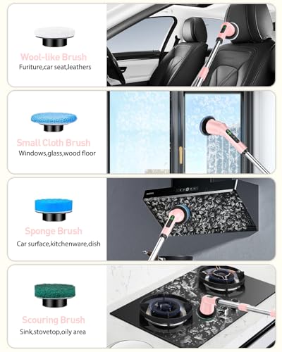 Image of Shower Scrubber with Long Handle, Shower Cleaner Brush with 8 Floor Machine Pads, Cordless Electric Spin Scrubber for Cleaning with 2 Speed, Cleaning Supplies for Bathroom Bathtub Kitchen Floor Toilet