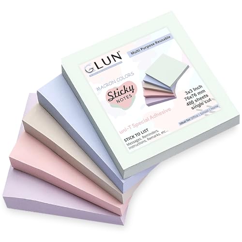 GLUN Notas adhesivas de macarrón, 400 hojas, adhesivo fuerte, autoadhesivas, colores vibrantes, multicolor, ideal para notas, organización y recordatorios.