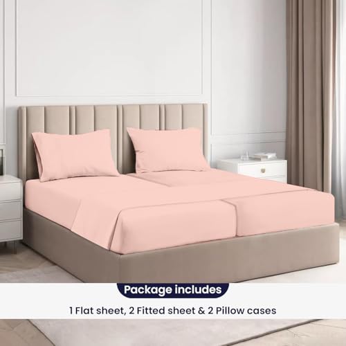 Image of SGI Split King Sheet Set for Adjustable Bed Egyptian Premium Cotton 600 Thread Count Sheets for Sleep Number Bed 15 inch Deep Pocket 5 Pc Set with 2 Twin XL Fitted Sheets Soft Breathable -Peach