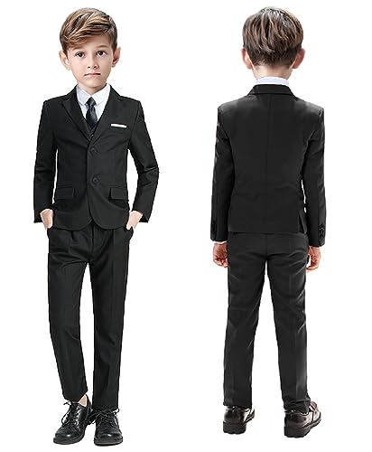 Image of Suit for Boy Formal Slim Fit Tuxedo 5 Pieces Kids Toddler Wedding Outfit Blazer Pants Vest Set Boys Suits