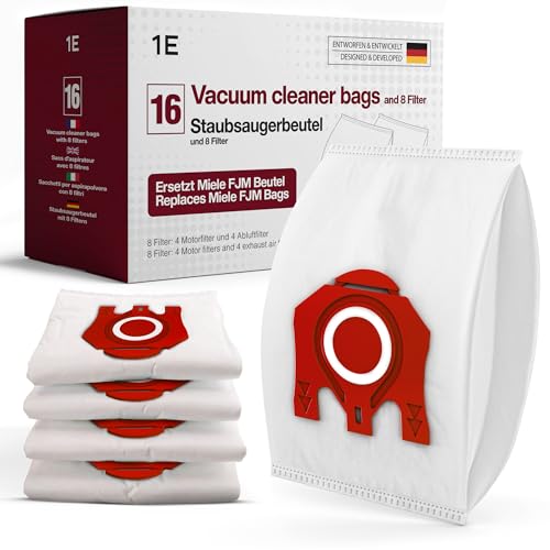 16 Vacuum Bags [Replaces Miele FJM]  Compatible with Miele [Complete C1, Compact C1 & C2 Series]  incl. 4 Motor & Exhaust Filters  [S6000, S4000, S700, S500, S300]  Replaces 9917710 & 10224410