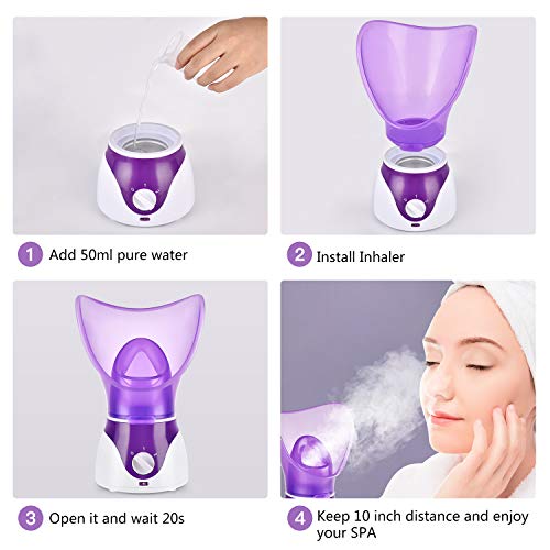 Facial Steamer for Face, Face Steamer for Facial Deep Cleaning, Nano Ionic Facial Steamer for Unclogs Pores, Hydrating (Purple, Include Blackhead Remover Kit, Brush, Headband)