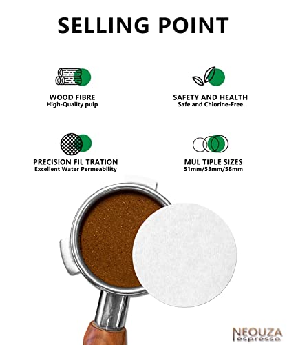 NEOUZA Kaffeepapierfilter, rund, 500 Stück, für Espressomaschine, Siebträger, Mokkakanne, ungebleicht, Einweg-Puck-Sieb (53 mm)