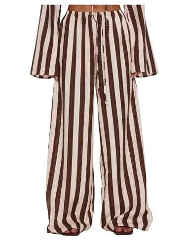 GORGLITTER Women's Striped Palazzo Pants Elastic Low Waisted Summer Casual Wide Leg Trousers