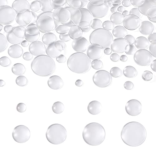 Pandahall 160Pcs Glass Cabochons 8 Sizes Clear Round Glass Cabochon Dome Tiles Non-calibrated Flat Back Glass Cabochon for Earring Necklace Cameo Pendants Souvenir Gift Jewelry Making