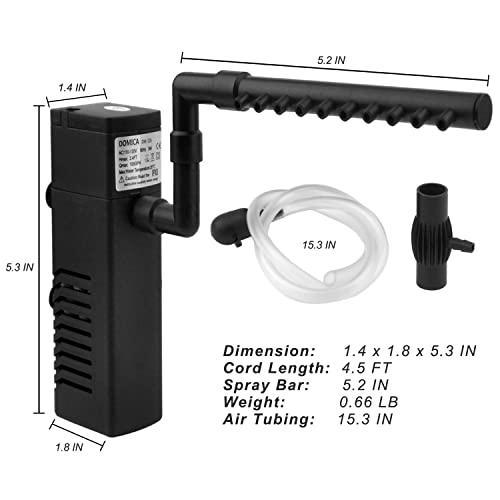 Domica Internal Aquarium Filter With Aeration System 100Gph 5W Power Filter For 5 To 15 Gallons Fish Tank, Submersible Fish Tank Filter #TOP6