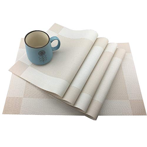 Gugrida Vinyl Beige Placemats Heat Resistant Dining Table Mats Non-Slip Washable Place Mats Set Of 6 （Beige） #TOP1