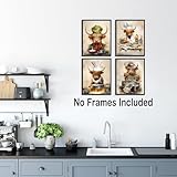 MOCVSWO Funny Cow Canvas Wall Art,Humorous Brown Highland Cows Cooking Enticing Food Kitchen Pictures,Suitable For Kitchens And Bedrooms Animal Art Prints Set Of 4 (8”x10”Inches,Unframed). - Image 3