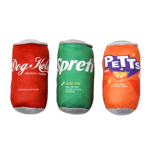 Funny Drinks Can Shape Dog Toy with Squeaker,Toys for Small, Medium and Large Dogs,Stuffed Plush Squeaky Cute Dog Gifts for Dog Birthday 3 Pack Classical Pack