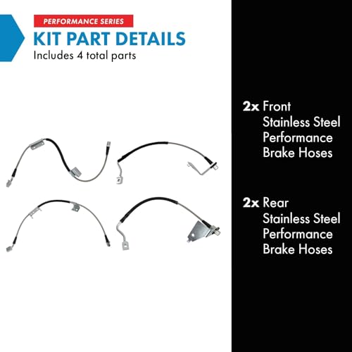 Image of TRQ Brake Hose Set Compatible with 2003-2009 Chevrolet Express 1500 2003-2005 Express 2500 GMC Savana 1500 Savana 2500