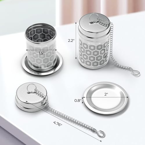 2 Pack Reinmoson Tea Strainers for Loose Tea, Extra Fine Mesh Tea Infuser, 304 Stainless Steel & Updated Slim Threaded Lid, Loose Leaf Tea Steeper for Black Tea, Rooibos, etc