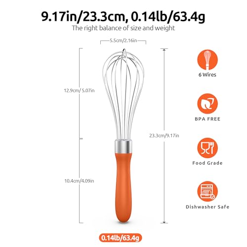 Image of U-Taste Wire Whisk for Cooking, 18 /10 Stainless Steel Balloon Wisk,S /Orange
