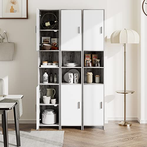 FirFurd Badkamerkast smal, Badkamer Kastje, Hoge Kast met Deuren en 2 Open Planken, Grijs/Wit, 30 x 30 x 180 cm - Afbeelding 6