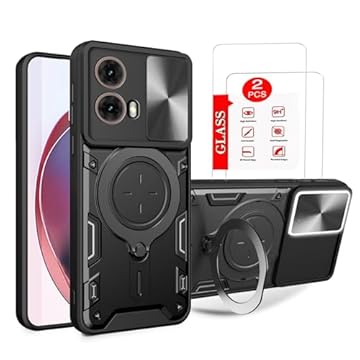 Capa para Moto G85 5G à prova de choque - com protetor de tela, suporte para anel - Preto
