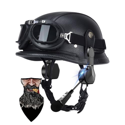 Casco Moto Vintage Semi-Aperto con Bluetooth - Casco Scooter Uomo/Donna in ABS Rinforzato,Certificato ECE,Strato EPS + Bordo PU Premium, Design Retrò in Pelle e Interno Traspirante