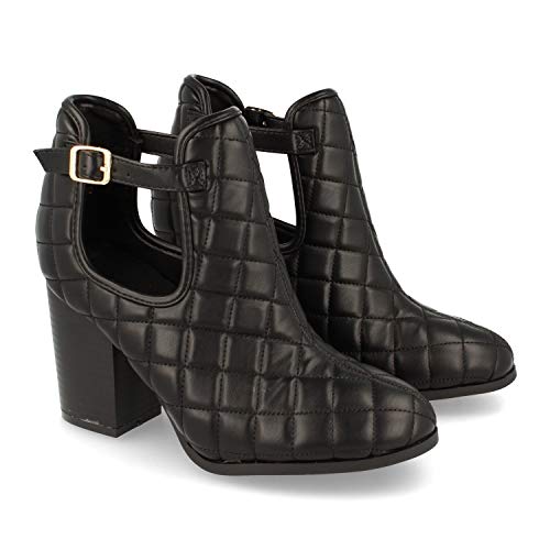 shoes&blues.es 52112-Bottines pour Femmes avec Talon, Imprime Rembourre, Cheville Ouverte et Fermeture a Boucle, Automne-Hiver 2020. Taille 41 Negro Cover