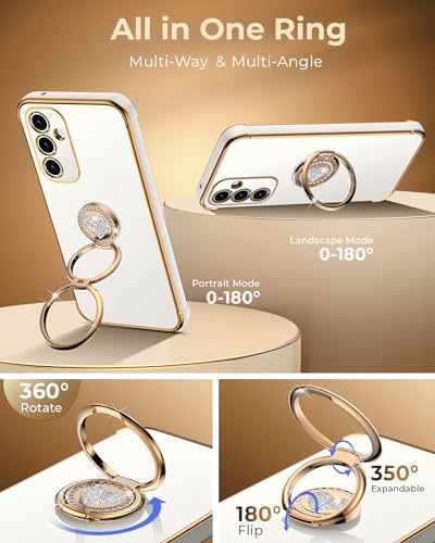 Image of XYZ for Galaxy S25 Case with Stand, for Samsung Galaxy S25 Case with Double Ring Kickstand, Women Girls Cute Love-Heart Bling Luxury Protective Phone Case for Samsung S25, White