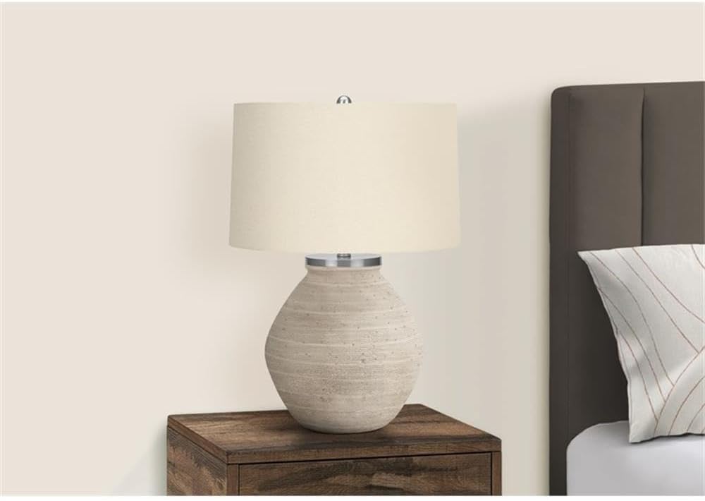 Pemberly Row 25" Jar Concrete Table Lamp, Cream Textured Base with Beige Drum Shade, 3-Way Switch, 5ft Cord, Contemporary Design for Living Room, Bedroom, Home Office Lighting