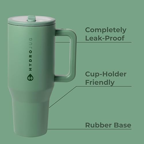 Miniatura 2 de HydroJug Traveler - Botella de agua de 40 onzas con asa y pajita abatible - Cabe en portavasos, vaso resistente a fugas - Reutilizable, aislado,