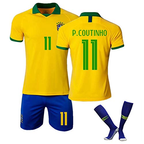 FEENGG Unisex Niños Niñas Conjunto de Camiseta de fútbol de Brasil P.Coutinho...