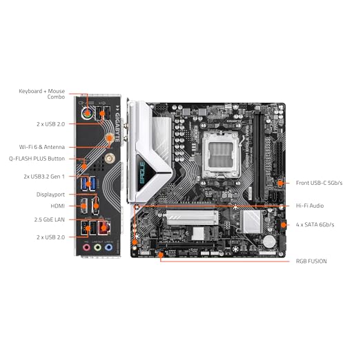 GIGABYTE B840M Eagle WIFI6 AMD Socket AM5, M-ATX, DDR5, 2X M.2, PCIe 4.0, USB 3.2 Gen 1, WIFI6, 2.5GbE LAN, EZ-Latch - Scheda madre - Immagine 4