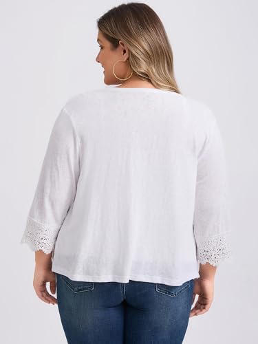 Plus Size Cardigan for Women Open Front Cover Up Lace Trim Waterfall Shrug 3/4 Sleeve High Low Hem Knit Cardigans3