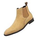 ANUFER Hombres Vacuno Cuero de Ante Botas Chelsea Punta Cuadrado Slip On Vestido Botines de Tobillo Amarillo SN0711231 EU43