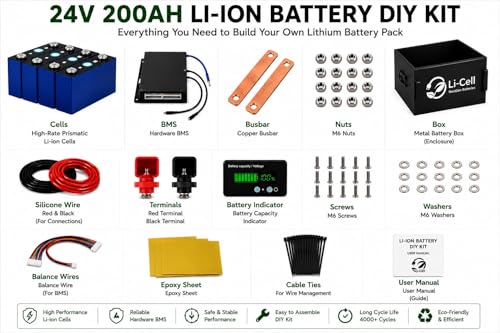 Image of Li-Cell 24V 200Ah LiFePO4 Battery DIY Kit with BMS | Deep Cycle Lithium Battery Pack Components