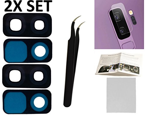 2X Back Rear Camera Glass Lens Cover Replacement + Tool + Guide with Tips + Adhesives Preinstalled + Tempered Glass + Clean Cloth for Samsung Galaxy S9+ Plus 6.2