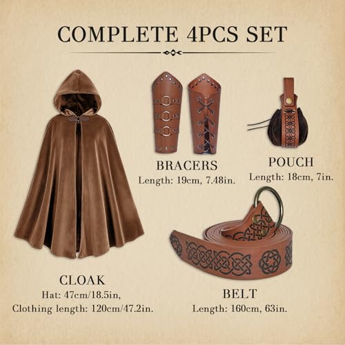 Image of Renaissance Hooded Cloak Set for Men Women Medieval Costume for Halloween